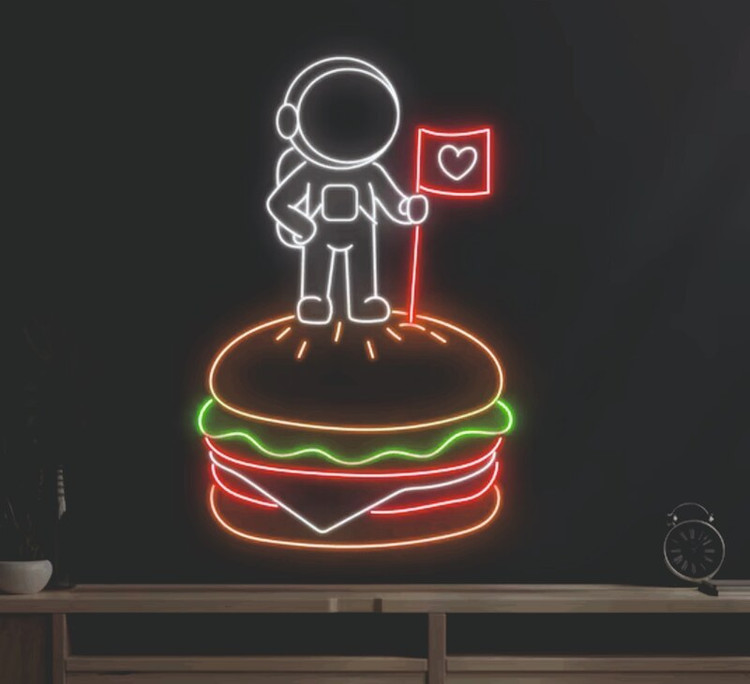تابلو نئون همبرگر فانتزی فضانورد