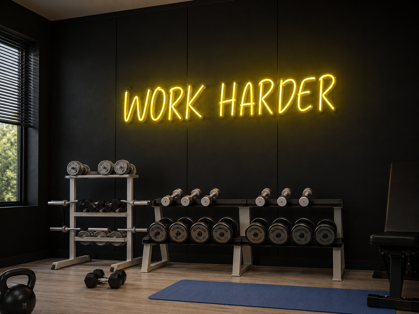 work harder تابلو نئون باشگاه