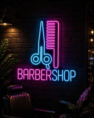 تابلو نئون ارایشگاه مردانه دو رنگ