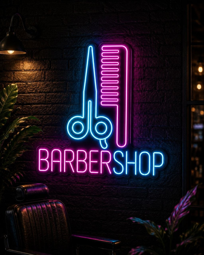 تابلو نئون ارایشگاه مردانه دو رنگ